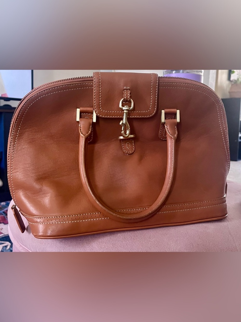 J. Crew Cognac Leather Satchel with Gold Hardware